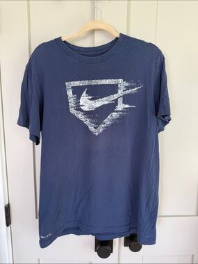 Nike Navy Short-Sleeve Tee with Distressed White Swoosh